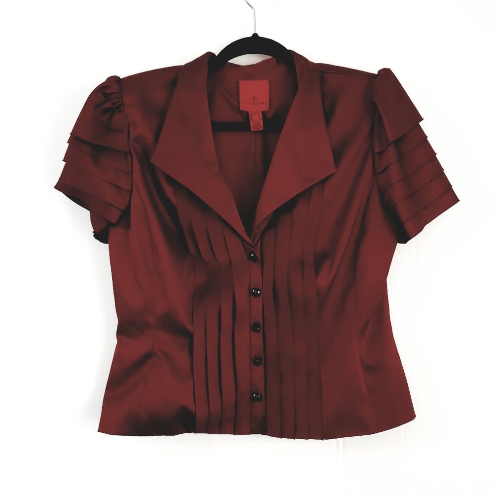 Js Collections Burgundy Buttons Down Blouse Size12 - image 2